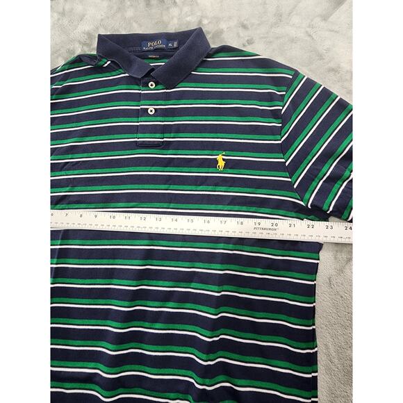 Vintage 90s Polo Ralph Lauren Custom Fit Polo Shirt Size XL Blue Green Striped - Picture 6 of 8